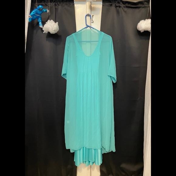 M Vintage 70s Olga Teal stretchy satin-like maxi dress nightgown - Picture 9 of 16